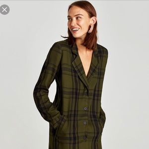 Zara Collection Green and Black Plaid Shirt Dress